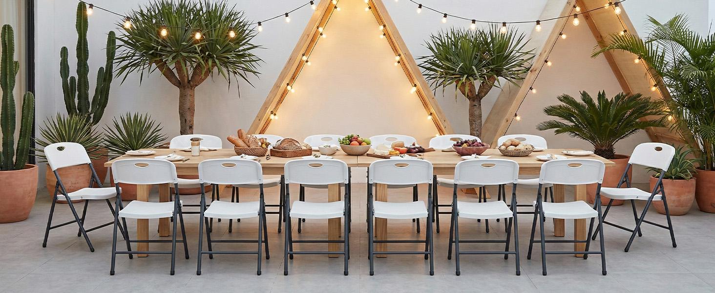 【Value】Folding Chairs with Ergonomic Back, Heavy Duty Plastic Stackable Portable Folding Chairs, Weight Capacity 330 Lbs, For Home, Office, Party, Wedding, Patio, Garden, Indoor Outdoor