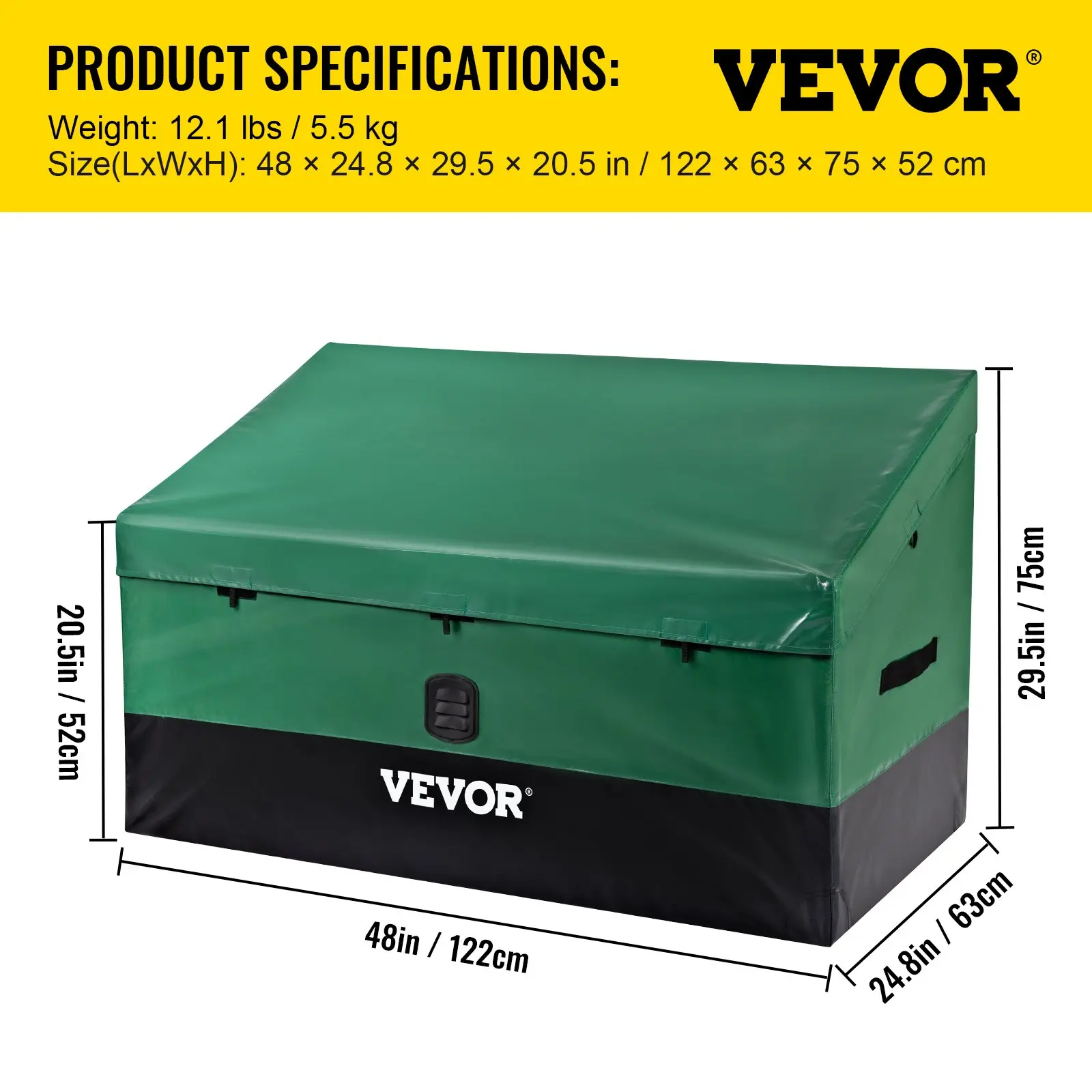 Outdoor Storage Box, TikTokShopBlackFriday, 100/150/230 Gallon Waterproof PE Tarpaulin Deck Box w/Galvanized Frame, All-Weather Protection & Portable, for Camping, Garden, Poolside, and Yard, Black & Green Organiser