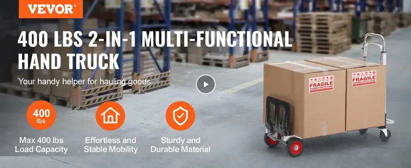 Product Introduction of VEVOR Aluminum Folding Hand Truck, TikTokShopBlackFriday, 2 in 1 Design Max 800 lbs Capacity, Heavy Duty Industrial Collapsible cart, Dolly Cart with Rubber Wheels for Transport and Moving in Warehouse, Supermarket, Garden 0