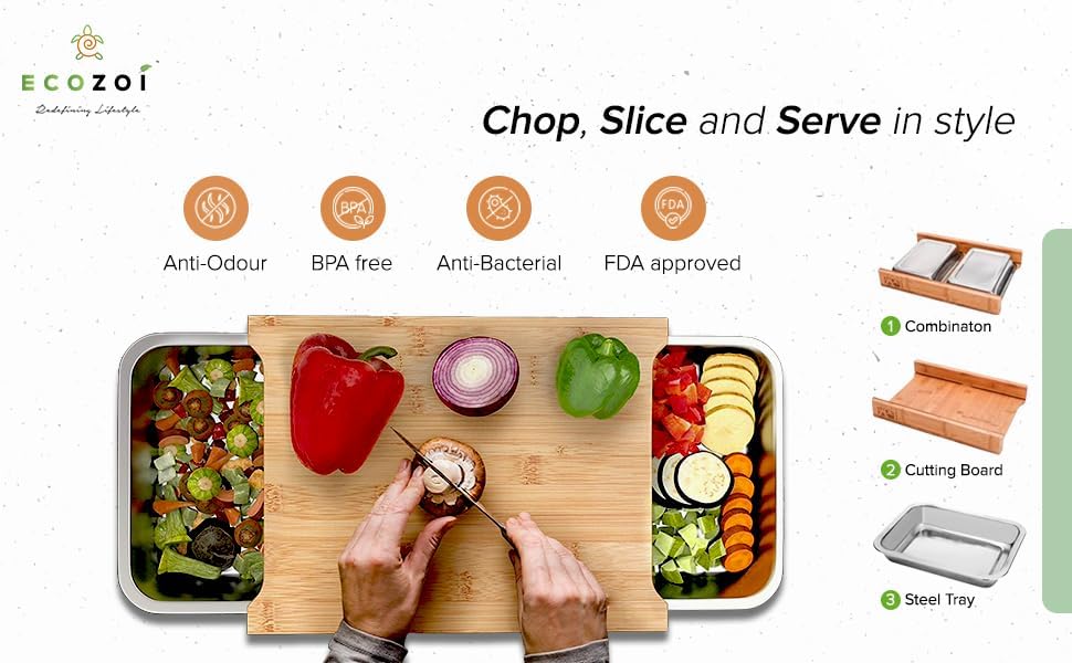 Bamboo Cutting Board with 2 Slide-Out Drawers