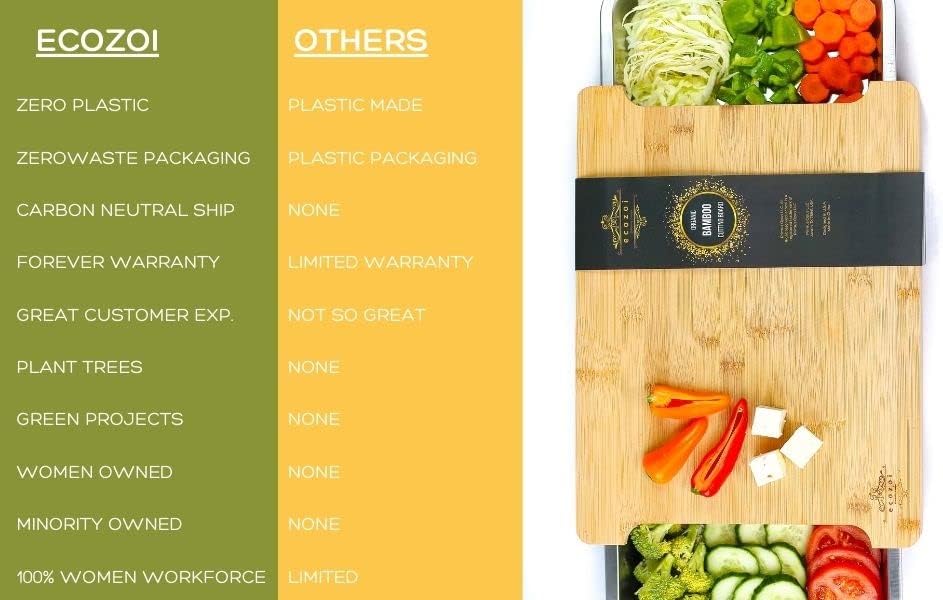 Bamboo Cutting Board with 2 Slide-Out Drawers