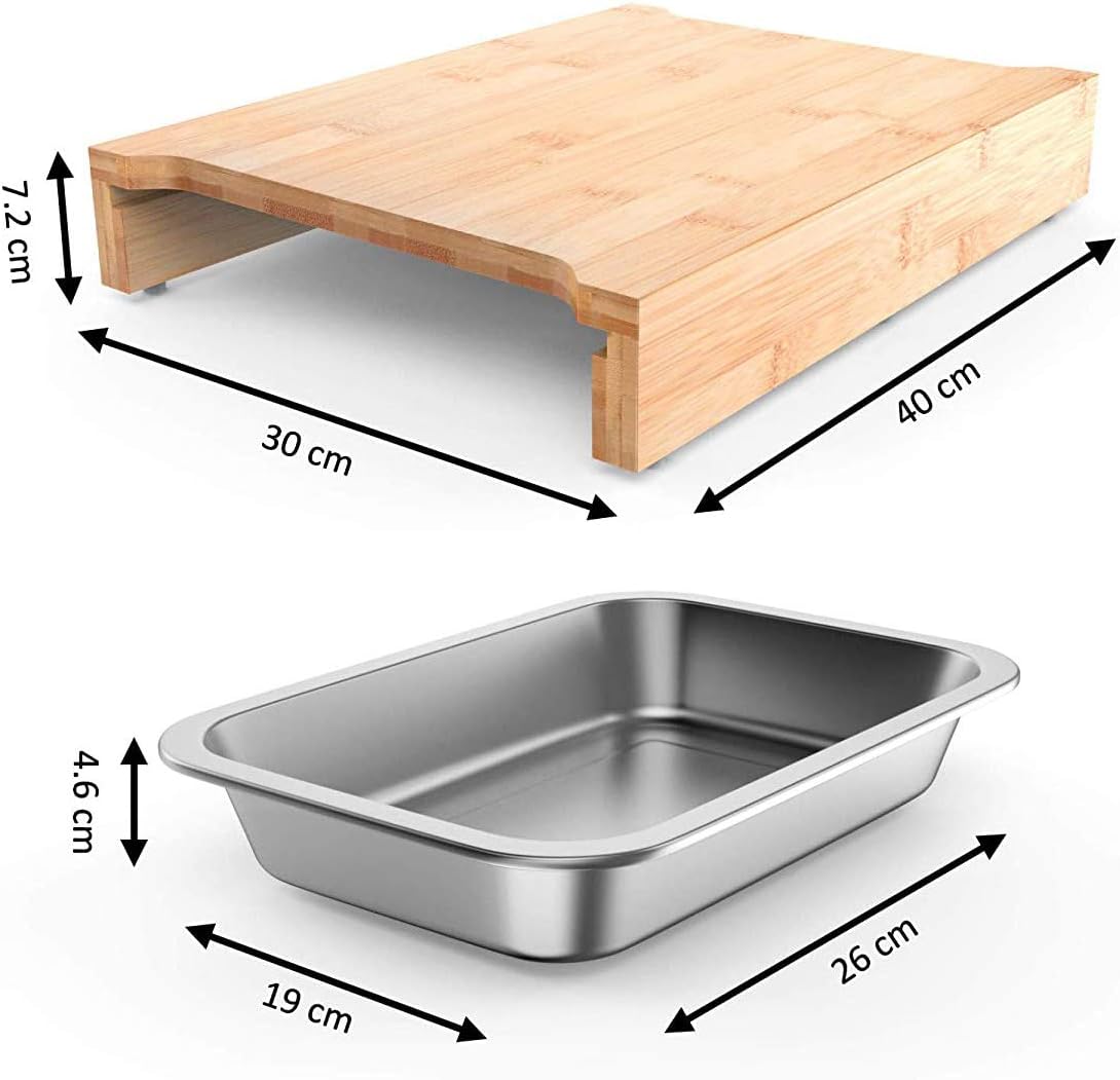 Bamboo Cutting Board with 2 Slide-Out Drawers