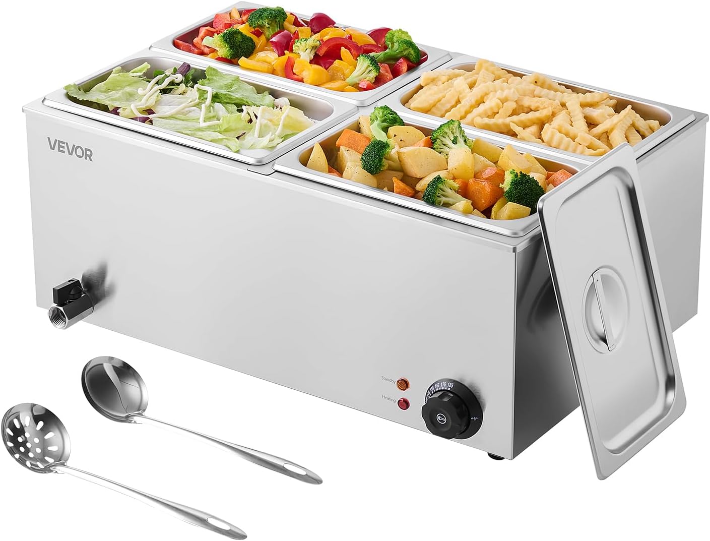 Stainless Steel Countertop Buffet Warmer, Temperature Control 86-185°F