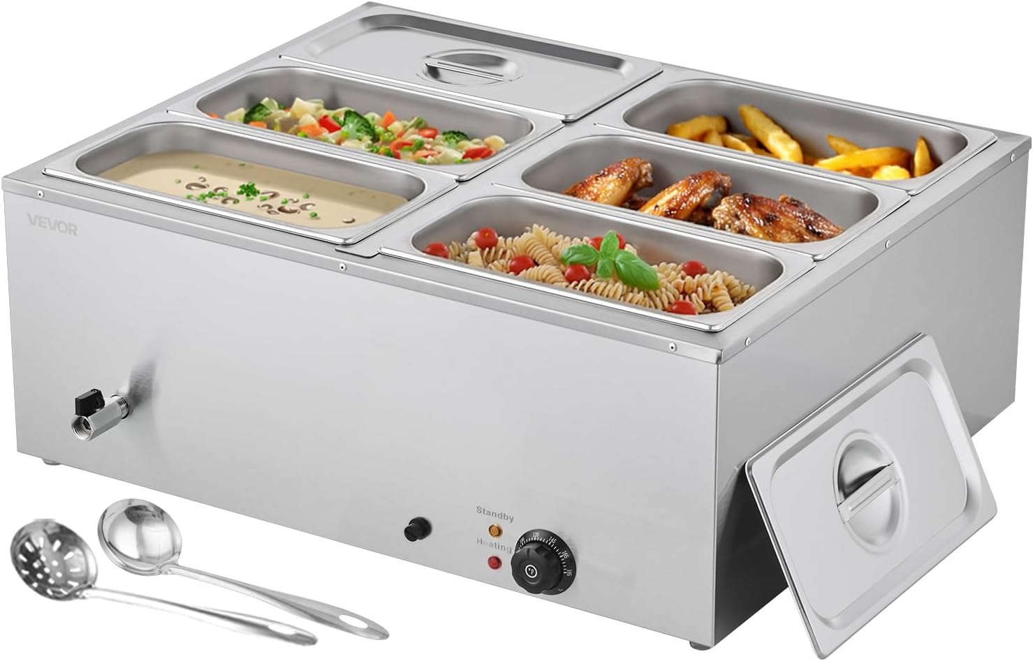 Stainless Steel Countertop Buffet Warmer, Temperature Control 86-185°F