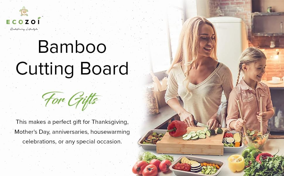 Bamboo Cutting Board with 2 Slide-Out Drawers