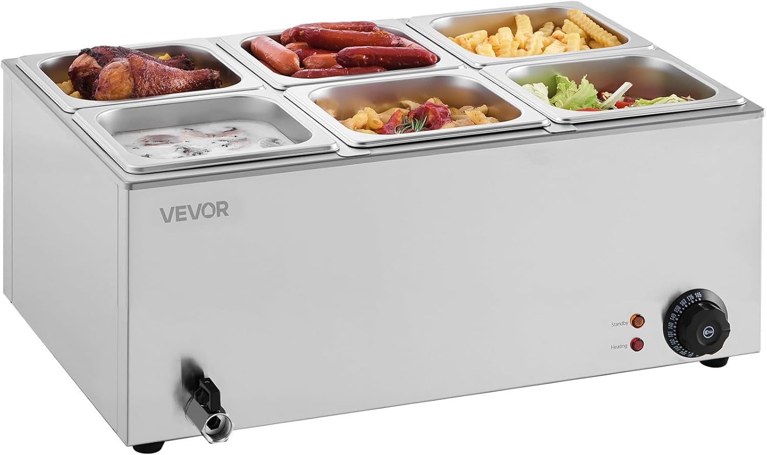 Stainless Steel Countertop Buffet Warmer, Temperature Control 86-185°F