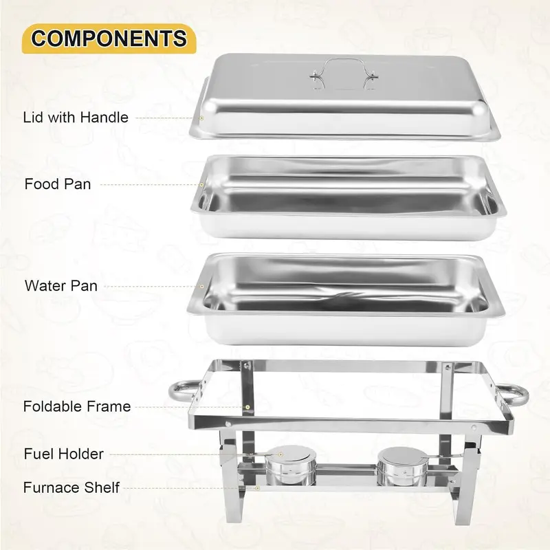 4-Pack 8QT Stainless Steel Chafing Dishes with Lids – Buffet Warmers for Parties, Catering, and Food Display