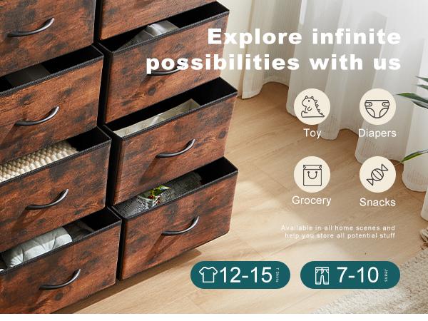 Cupboards Cabinets Dresser - Fabric Storage Tower with 10 Drawers, Bedroom Organizer, Chest of Drawers with Fabric Bins