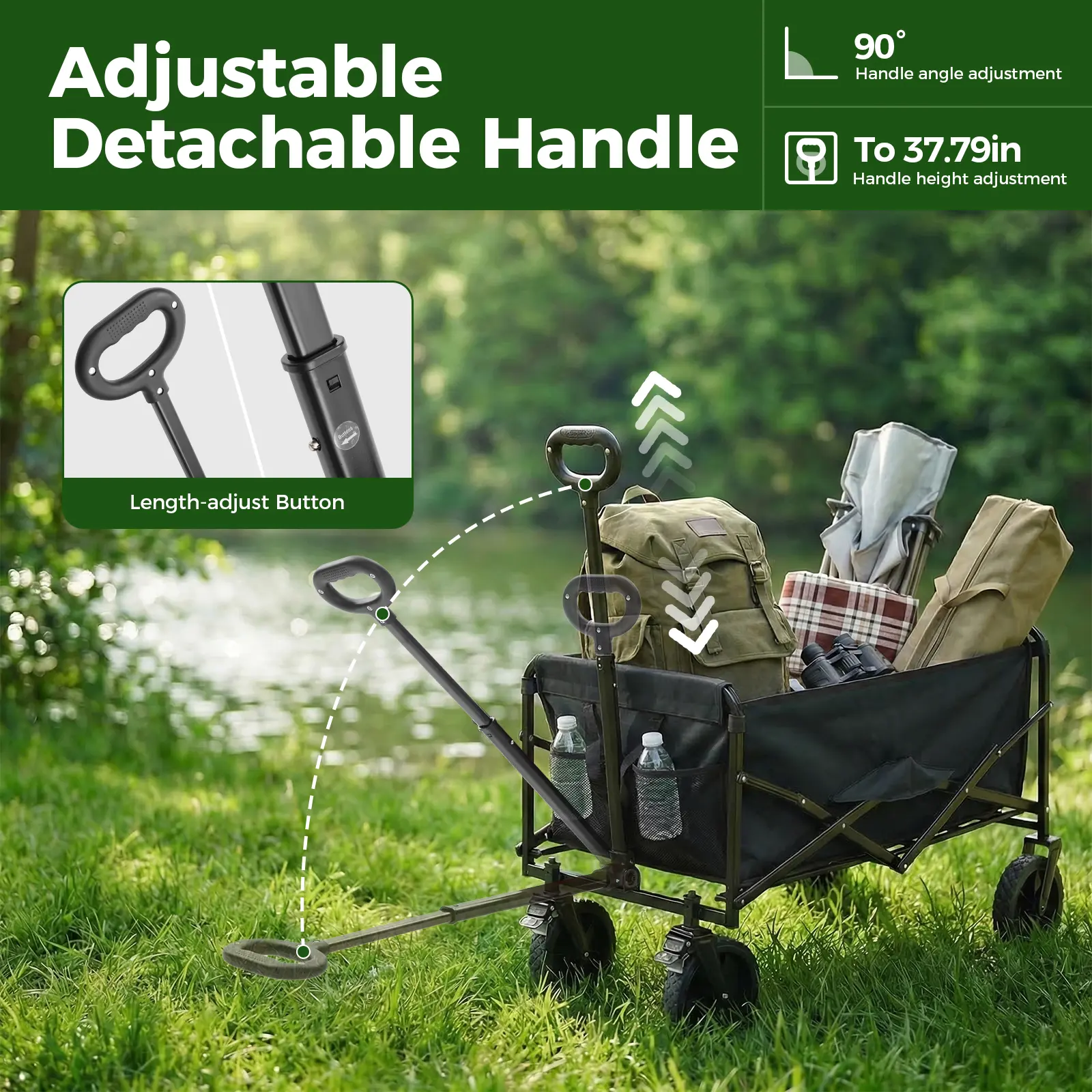 Collapsible Wagon Cart – 102L Heavy Duty, 330 lbs Capacity with Wheels & Flexible Handle for Sports, Grocery, Garden & Camping