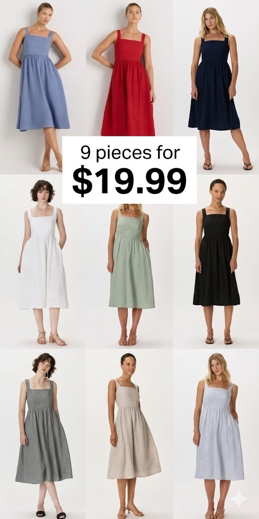 100% European Linen Fit & Flare Midi Dress