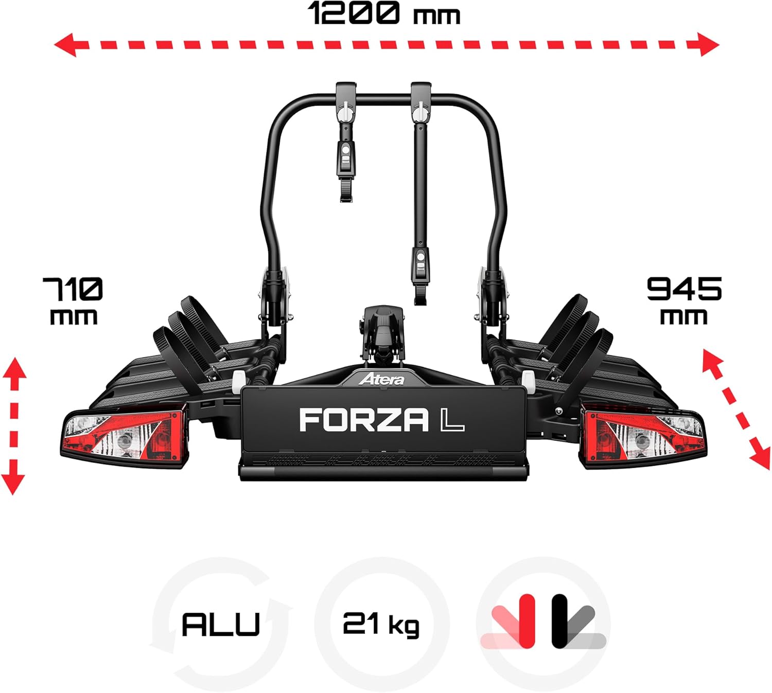 Forza L 022801 Rear Bicycle Carrier with Rear Lights Foldable for 3 Bicycles or Heavy Electric Bikes Black