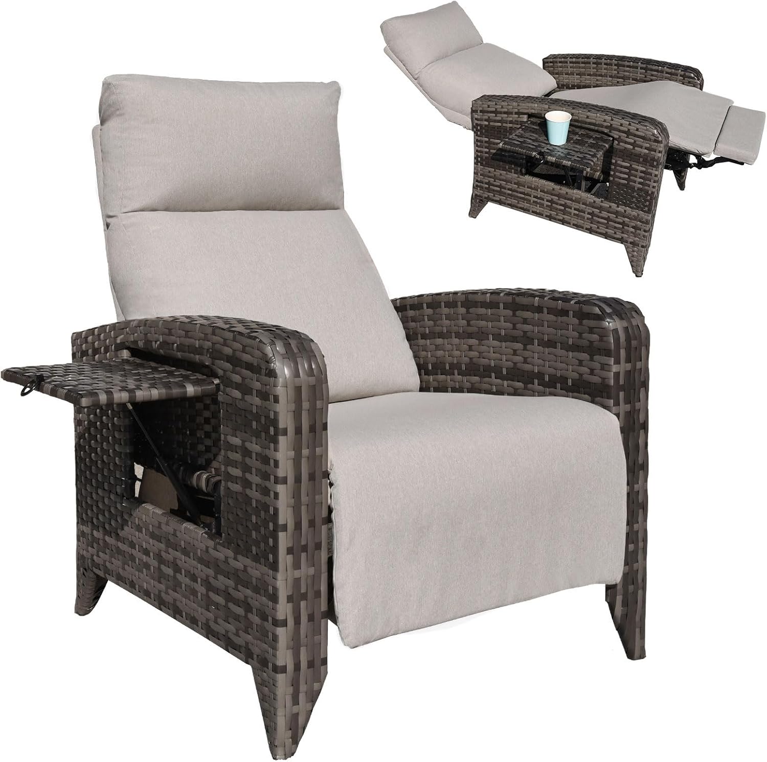 Reclining Patio Chairs with Adjustable Back up to 150°Lay Flat and Extended Footrest