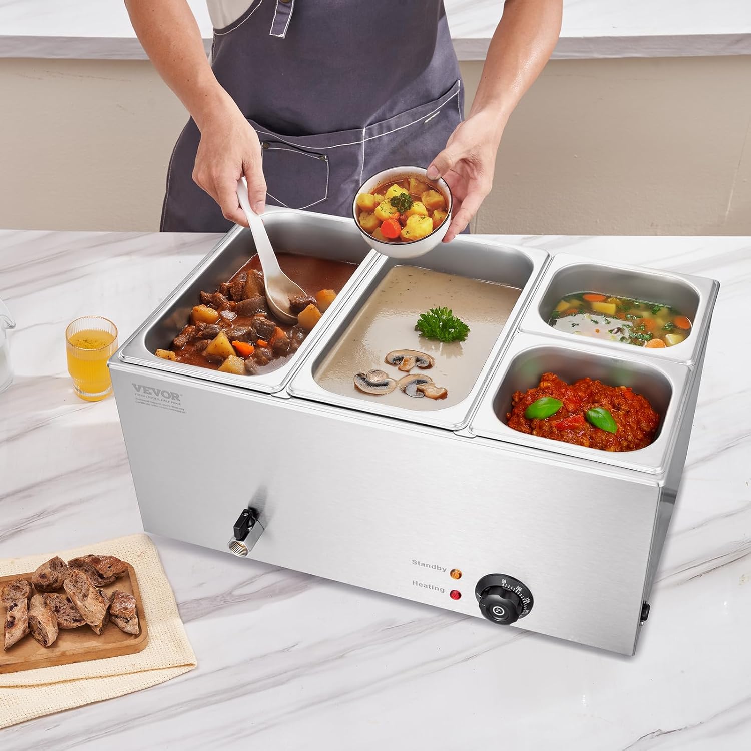 Stainless Steel Countertop Buffet Warmer, Temperature Control 86-185°F