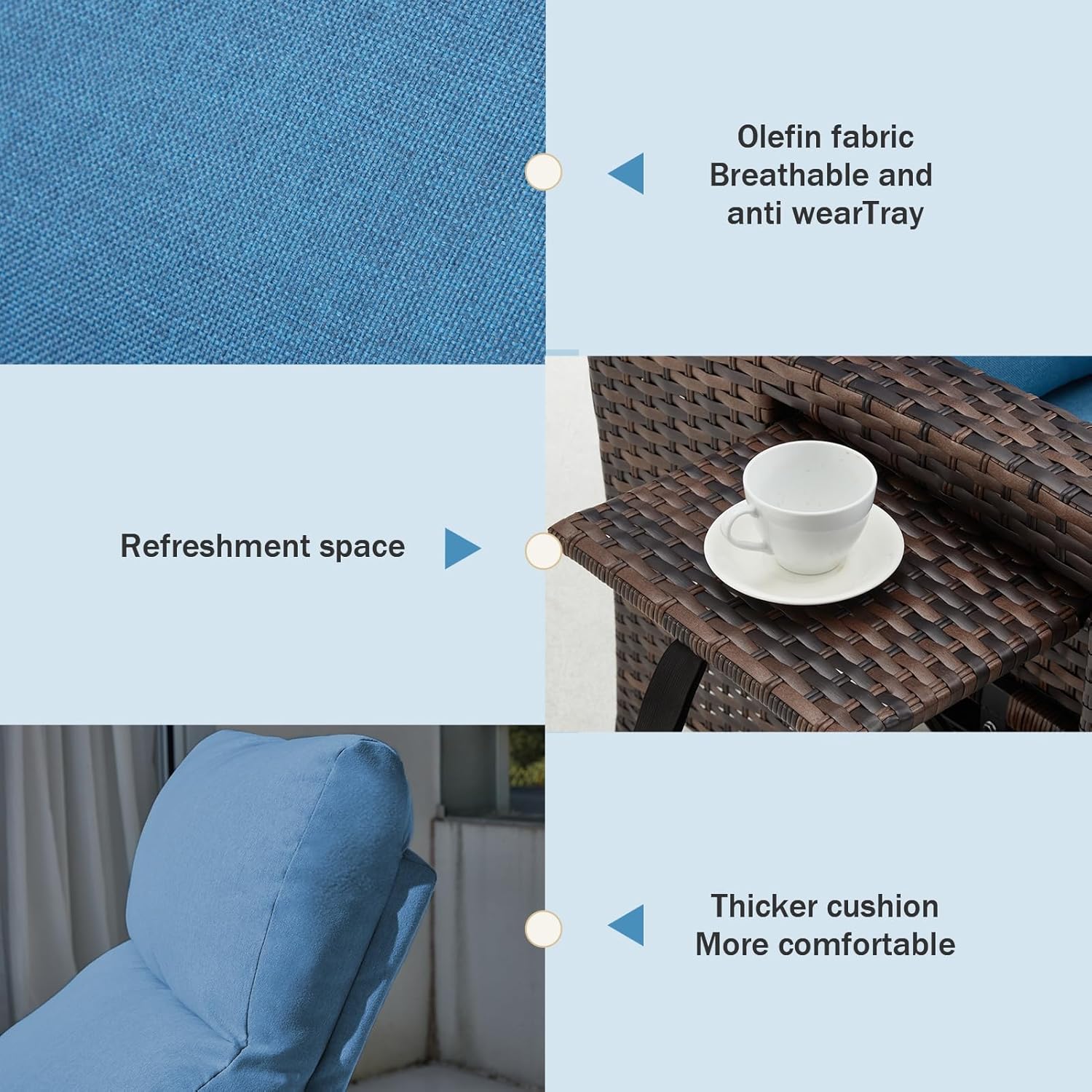 Reclining Patio Chairs with Adjustable Back up to 150°Lay Flat and Extended Footrest