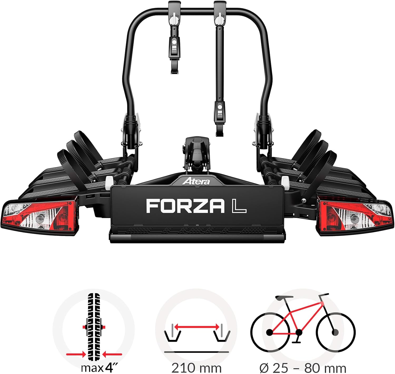 Forza L 022801 Rear Bicycle Carrier with Rear Lights Foldable for 3 Bicycles or Heavy Electric Bikes Black