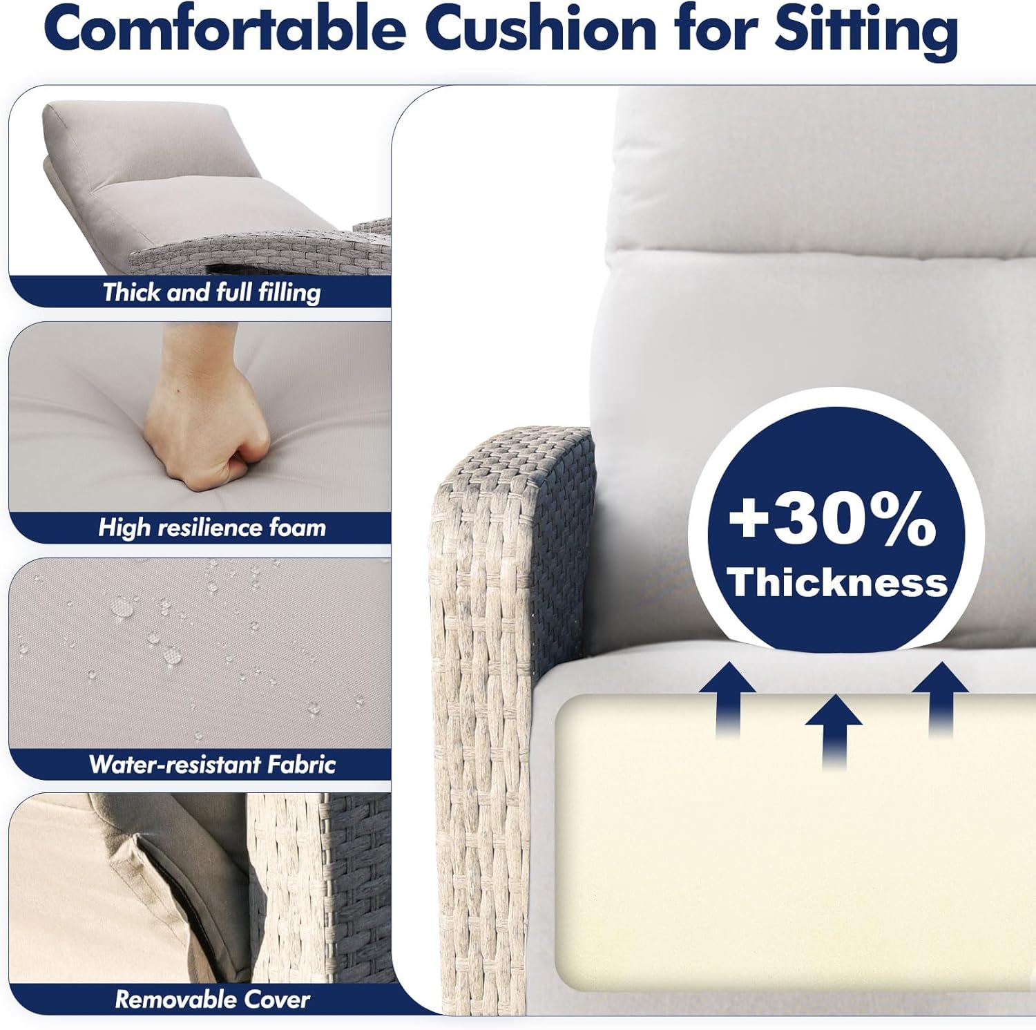 Wicker Patio Recliners with Adjustable Backrest and Extended Foot Rest