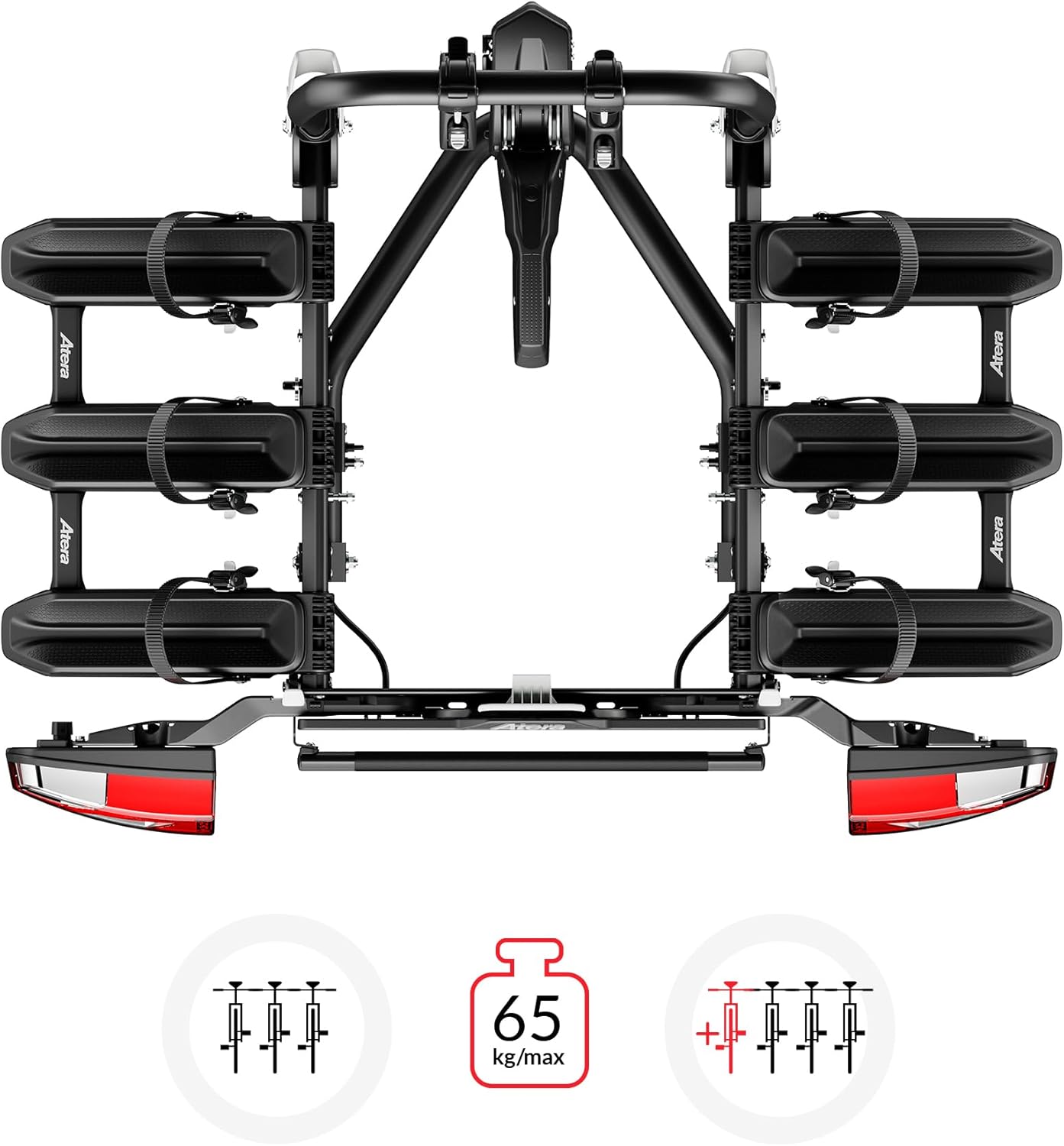 Forza L 022801 Rear Bicycle Carrier with Rear Lights Foldable for 3 Bicycles or Heavy Electric Bikes Black