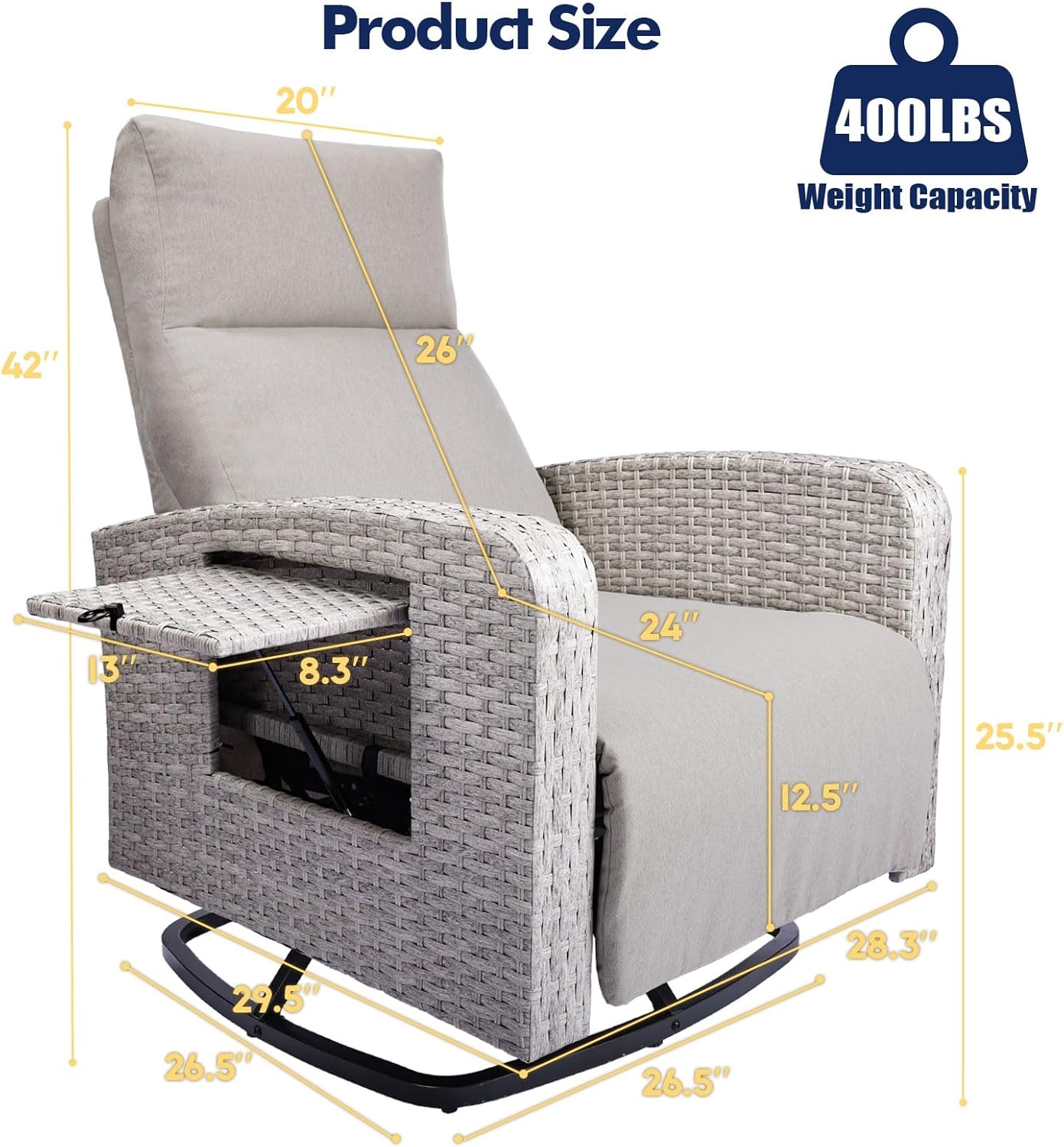 Wicker Patio Recliners with Adjustable Backrest and Extended Foot Rest