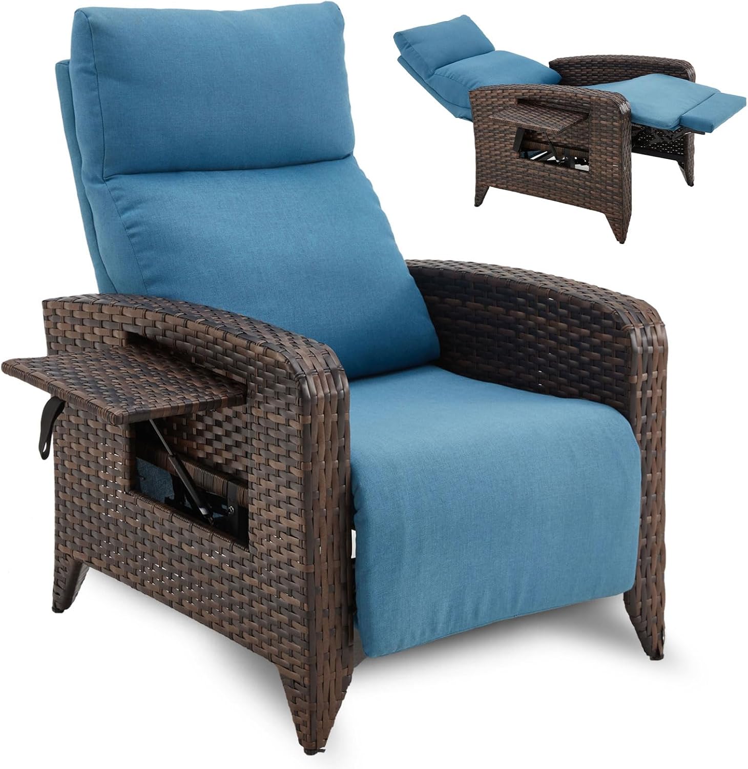 Reclining Patio Chairs with Adjustable Back up to 150°Lay Flat and Extended Footrest