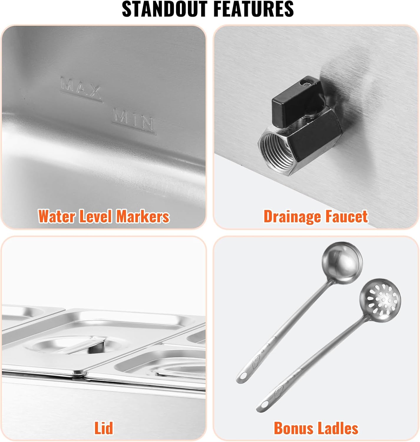 Stainless Steel Countertop Buffet Warmer, Temperature Control 86-185°F