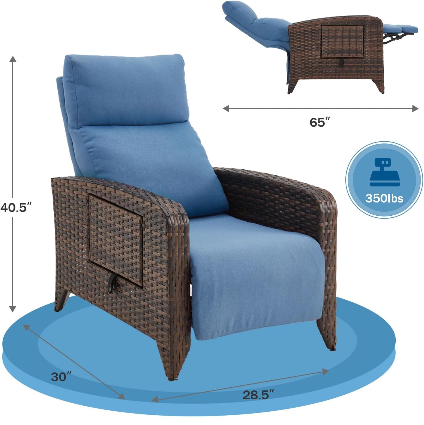 Reclining Patio Chairs with Adjustable Back up to 150°Lay Flat and Extended Footrest