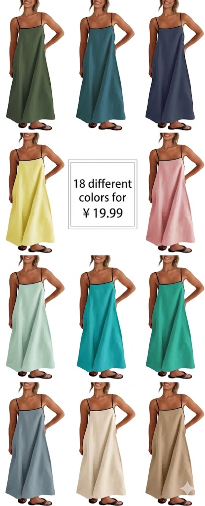 Women's 2026 Summer Linen Maxi Dress Contrast Spaghetti Strap Dress Backless Casual Party Beach Dresses