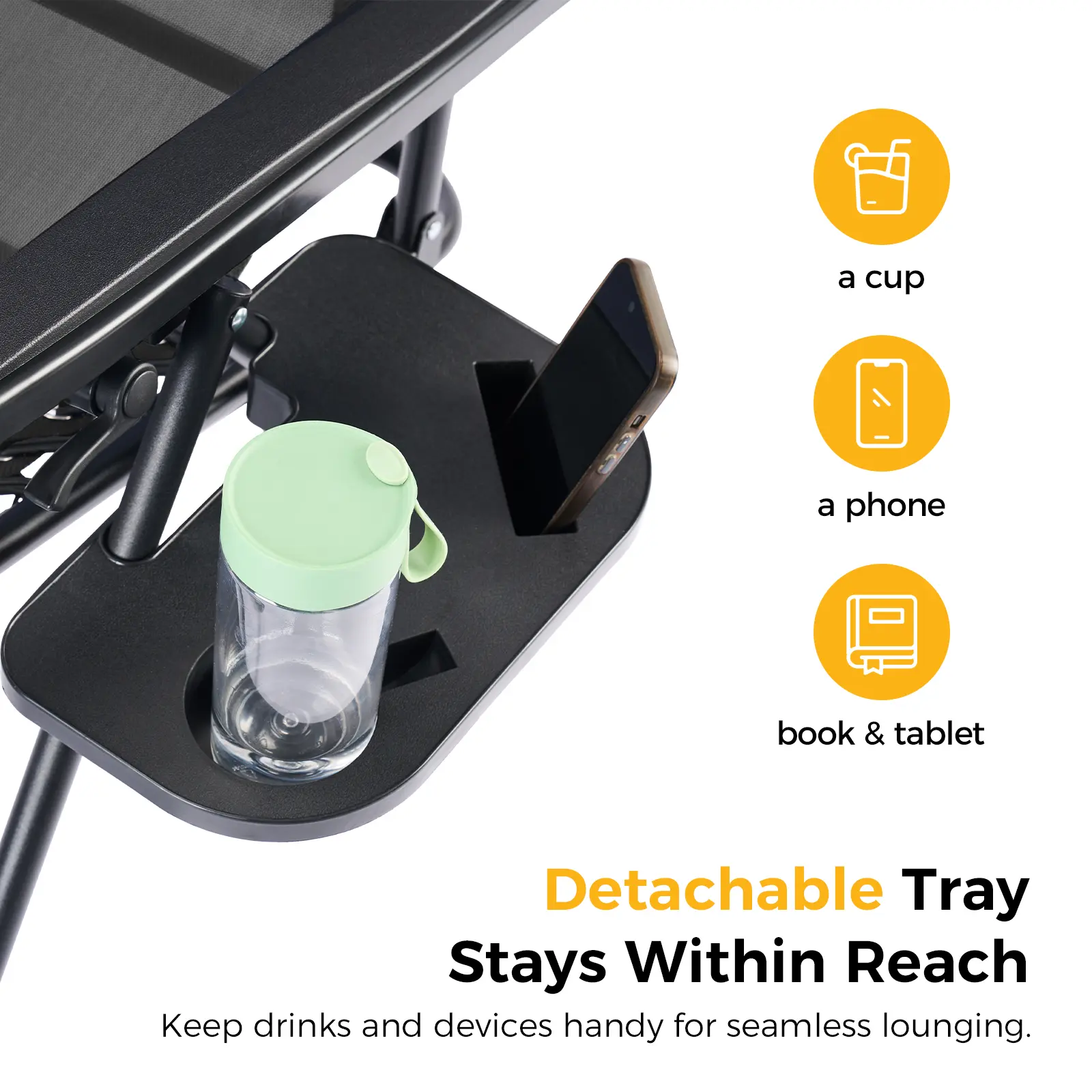 Set of 2 Zero Gravity Folding Lounge Chairs with Cup Holders & Adjustable Pillows