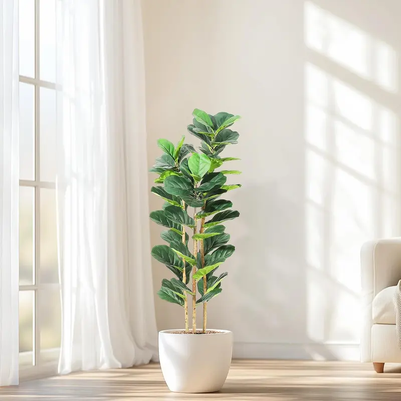 5Ft Faux Fiddle Leaf Fig Tree with White Pot – Lifelike Artificial Plant for Home, Office, or Outdoor Decor