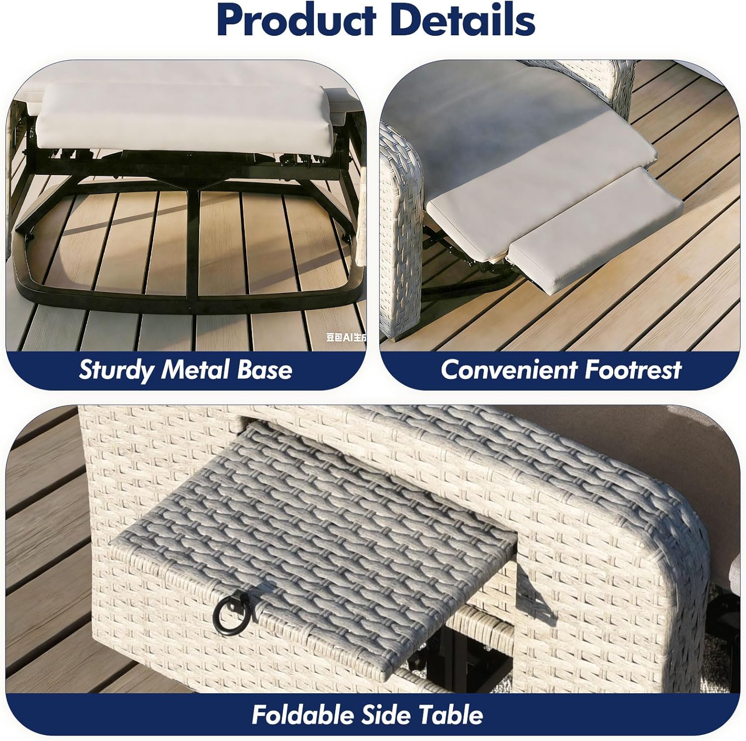 Wicker Patio Recliners with Adjustable Backrest and Extended Foot Rest