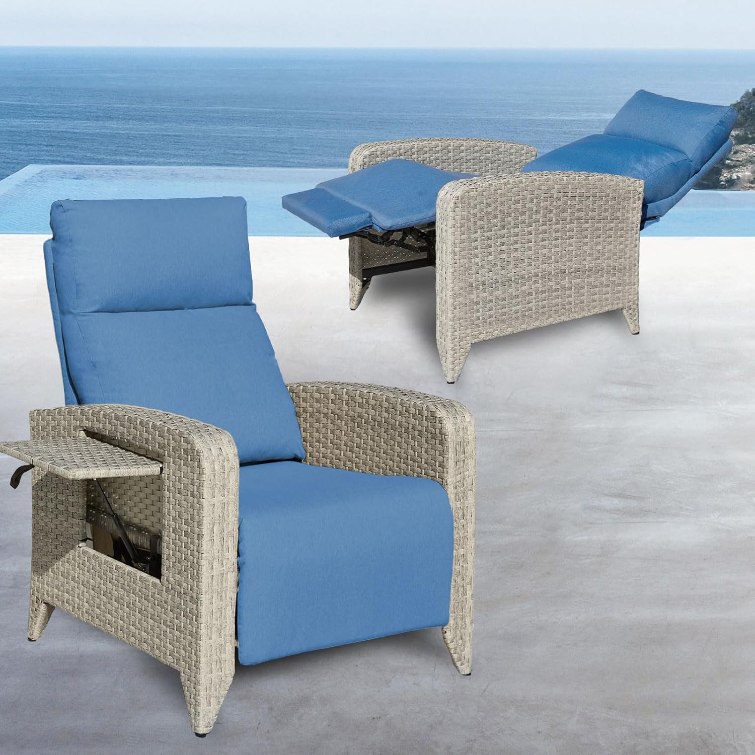 Reclining Patio Chairs with Adjustable Back up to 150°Lay Flat and Extended Footrest