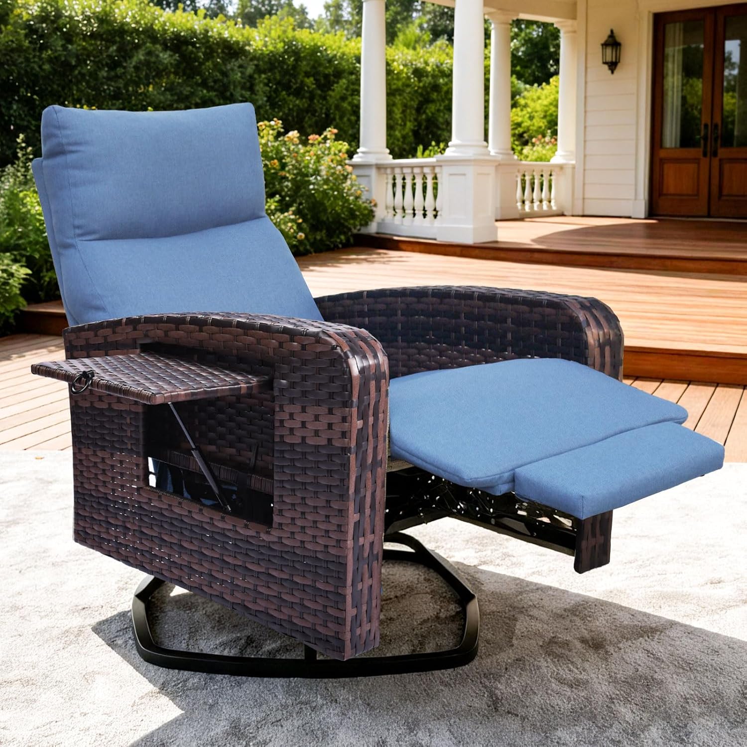 Wicker Patio Recliners with Adjustable Backrest and Extended Foot Rest
