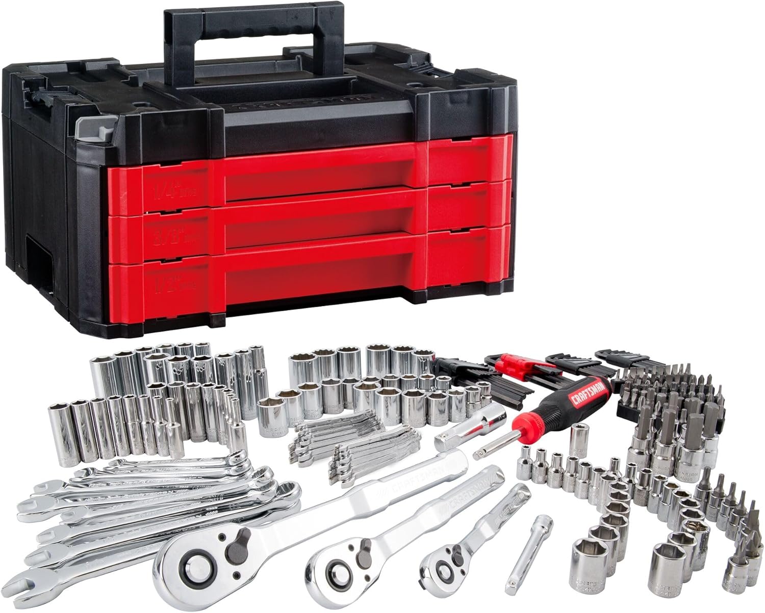 Socket Set, 262-Piece Mechanic Tool Set, 1/4", 3/8", 1/2" Drive, SAE / Metric, (CMMT45307)