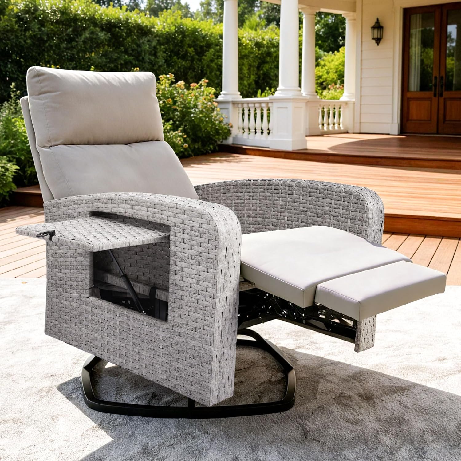 Wicker Patio Recliners with Adjustable Backrest and Extended Foot Rest
