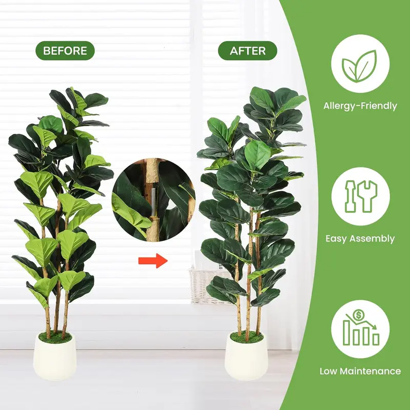 5Ft Faux Fiddle Leaf Fig Tree with White Pot – Lifelike Artificial Plant for Home, Office, or Outdoor Decor