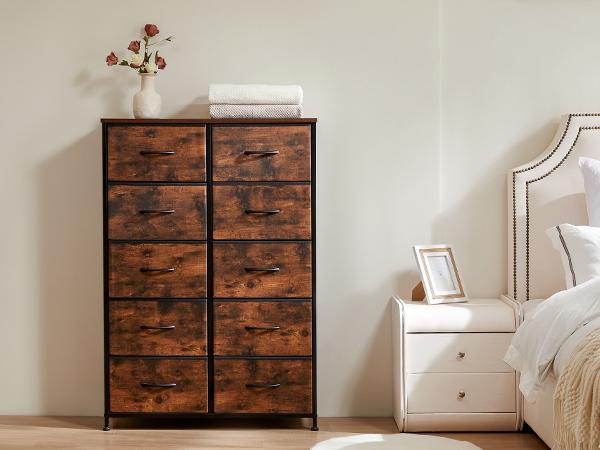 Cupboards Cabinets Dresser - Fabric Storage Tower with 10 Drawers, Bedroom Organizer, Chest of Drawers with Fabric Bins