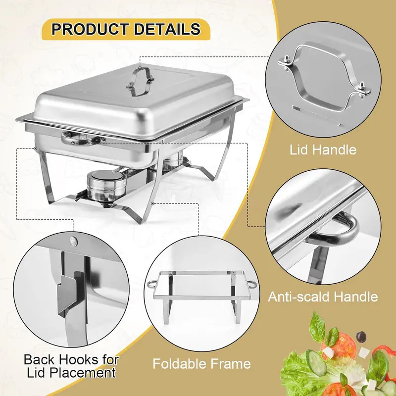 4-Pack 8QT Stainless Steel Chafing Dishes with Lids – Buffet Warmers for Parties, Catering, and Food Display