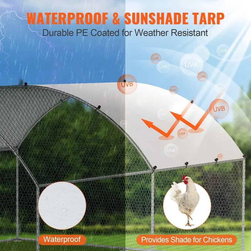 VEVOR Large Metal Chicken Coop, 9.8x12.9x6.6 ft Walk in Chicken Run for Yard with Waterproof Cover, Doom Roof Hen House with Security Lock for Outdoor and Backyard, Farm, Duck Rabbit Cage Poultry Pen