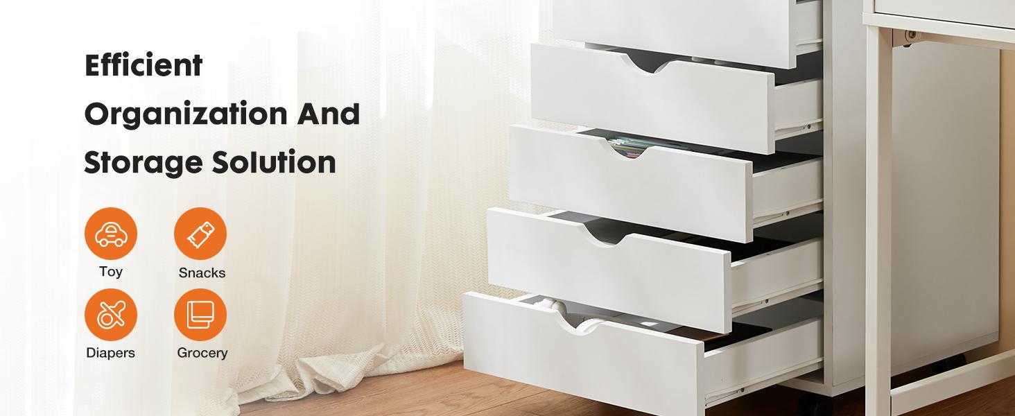 Sweet Furniture 7 Drawer Chest - Storage Cabinets Dressers Wood Dresser Cabinet with Wheels Mobile Organizer Drawers for Office, Bedroom, Home