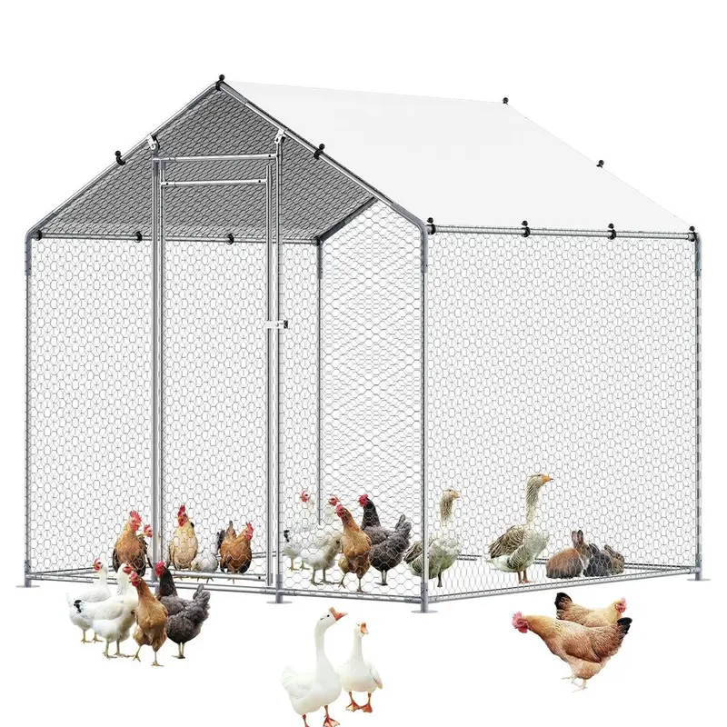 VEVOR Large Metal Chicken Coop, 9.8x12.9x6.6 ft Walk in Chicken Run for Yard with Waterproof Cover, Doom Roof Hen House with Security Lock for Outdoor and Backyard, Farm, Duck Rabbit Cage Poultry Pen
