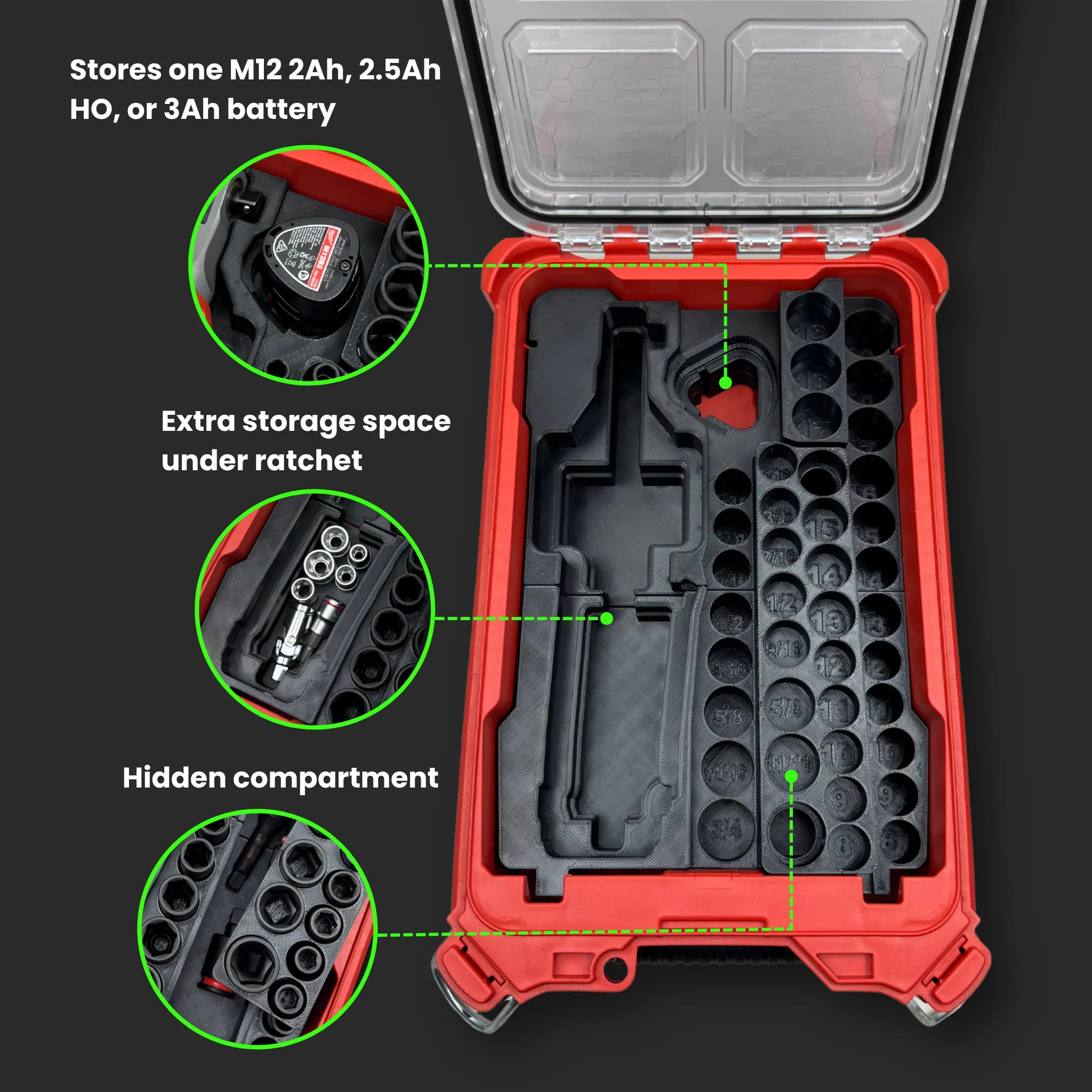 M12 Ratchet & 3/8" Socket Set Insert for Packout™ Compact Organiser