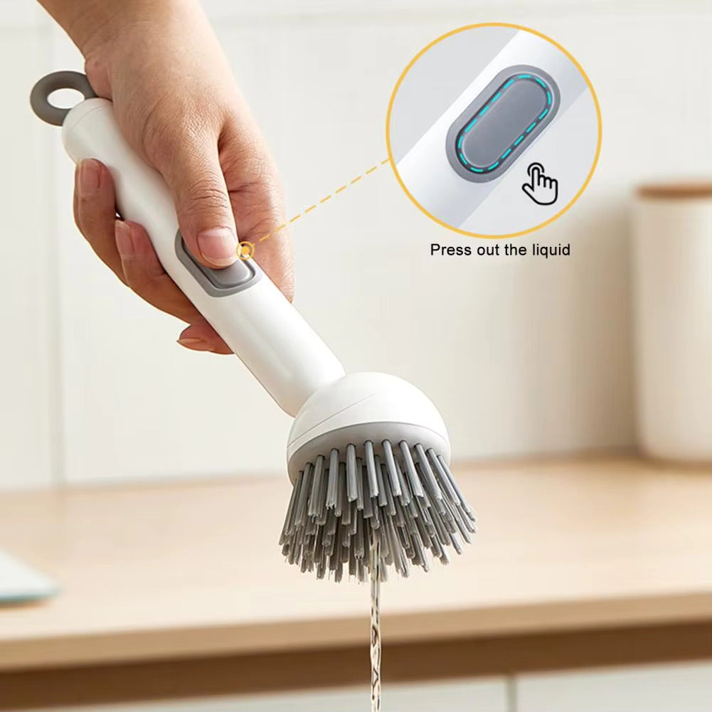 Long-Handled Dish Brush with Soap Dispenser and Rotating Brush Head