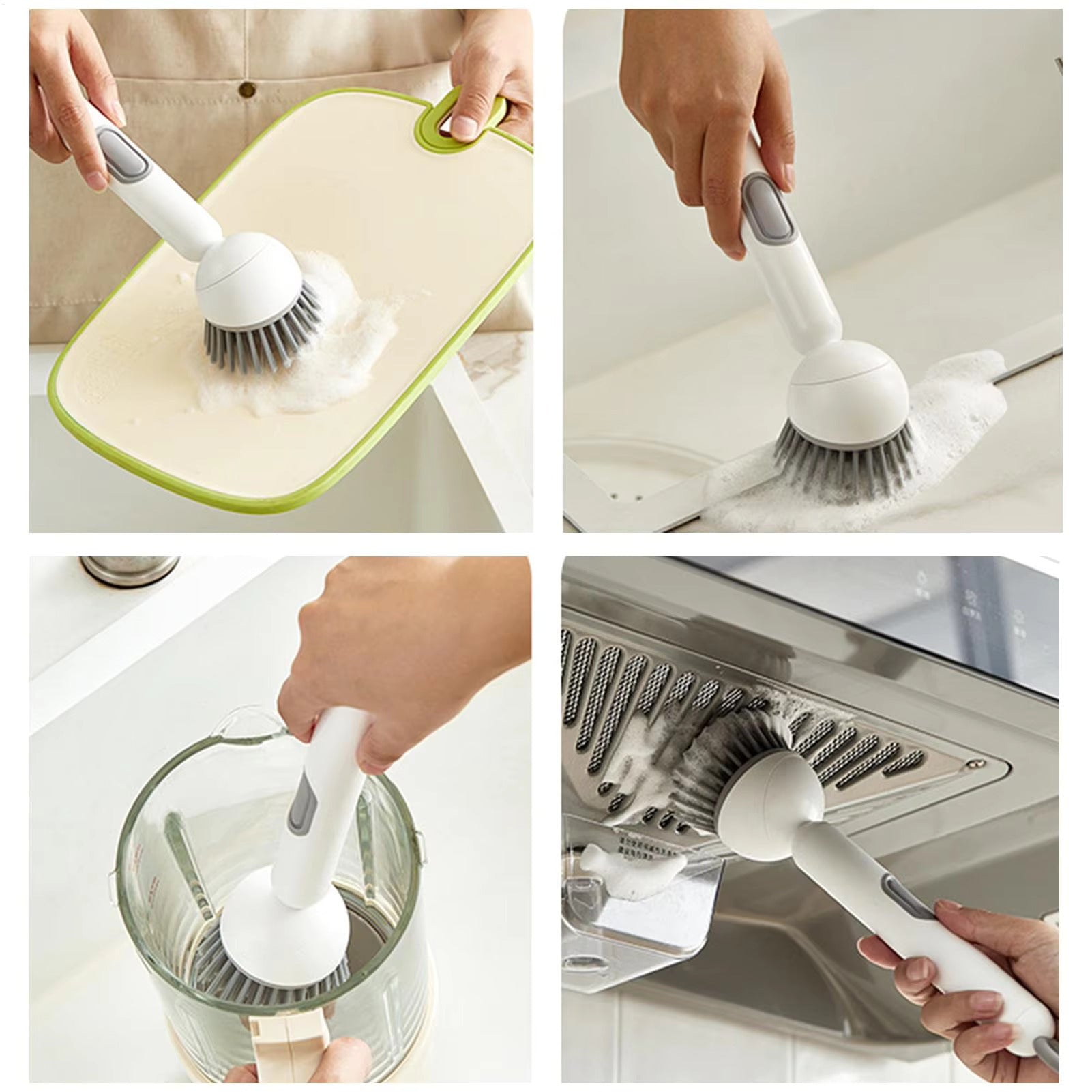 Long-Handled Dish Brush with Soap Dispenser and Rotating Brush Head