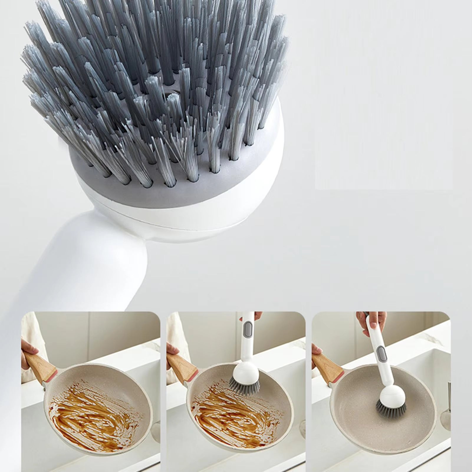 Long-Handled Dish Brush with Soap Dispenser and Rotating Brush Head