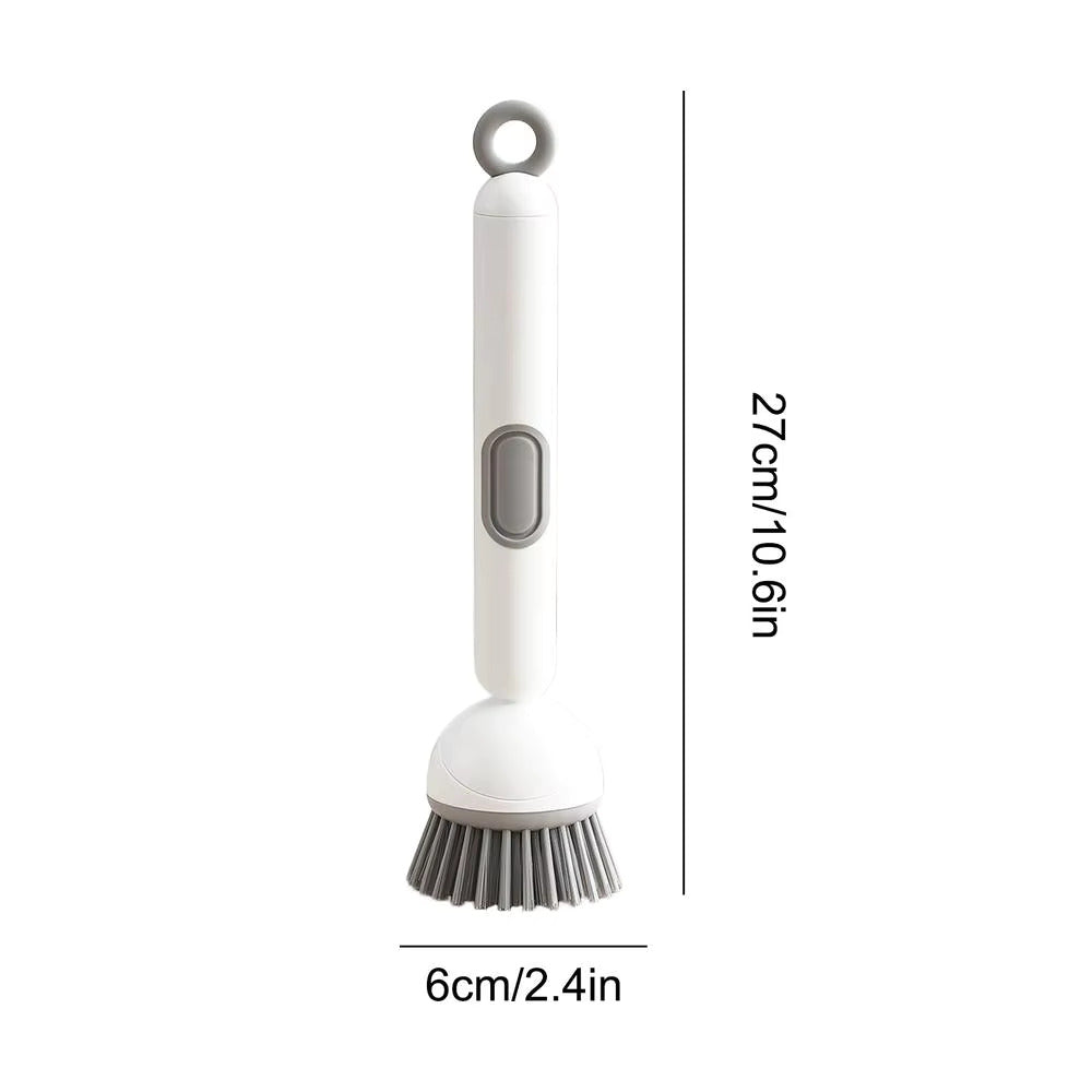 Long-Handled Dish Brush with Soap Dispenser and Rotating Brush Head