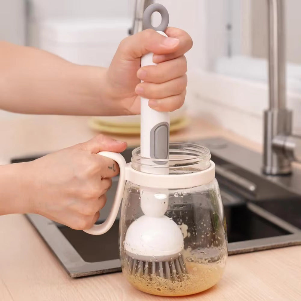 Long-Handled Dish Brush with Soap Dispenser and Rotating Brush Head
