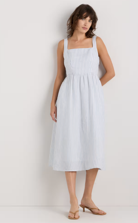 100% European Linen Fit & Flare Midi Dress