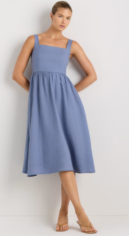 100% European Linen Fit & Flare Midi Dress