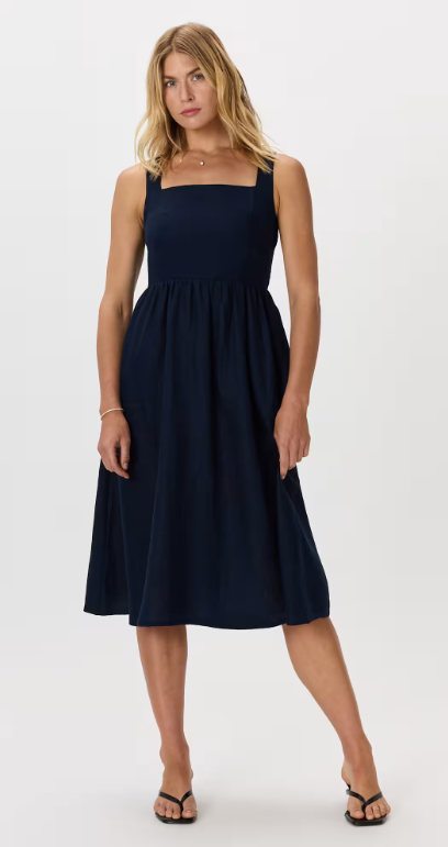 100% European Linen Fit & Flare Midi Dress