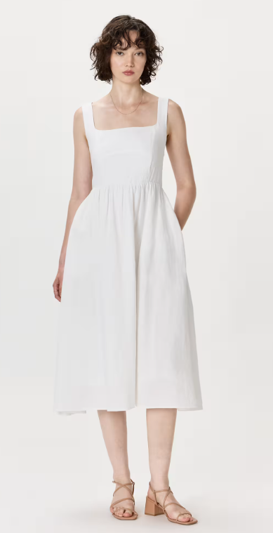 100% European Linen Fit & Flare Midi Dress