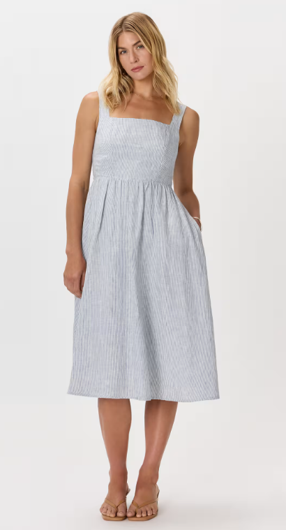 100% European Linen Fit & Flare Midi Dress